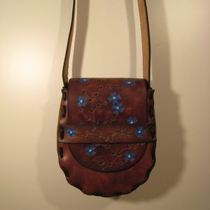 Hand Tooled Leather Forget-Me-Not Shoulder Bag